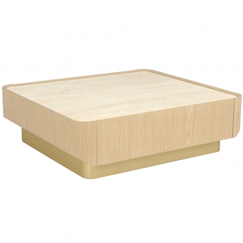 Calix Coffee Table in Travertine Look Ceramic, Wood Veneer & Gold